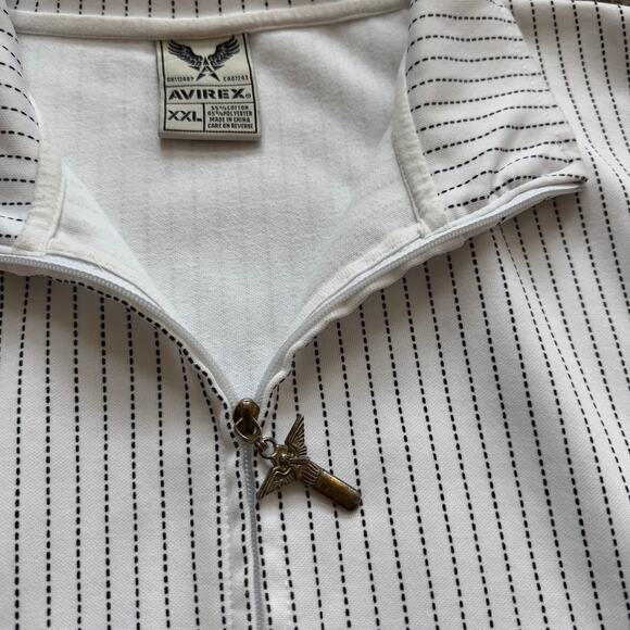 Men's Vintage Y2k Avirex White Pinstriped Zip Up Sweatshirt Jacket Sz 2XL XXL - Picture 2 of 7